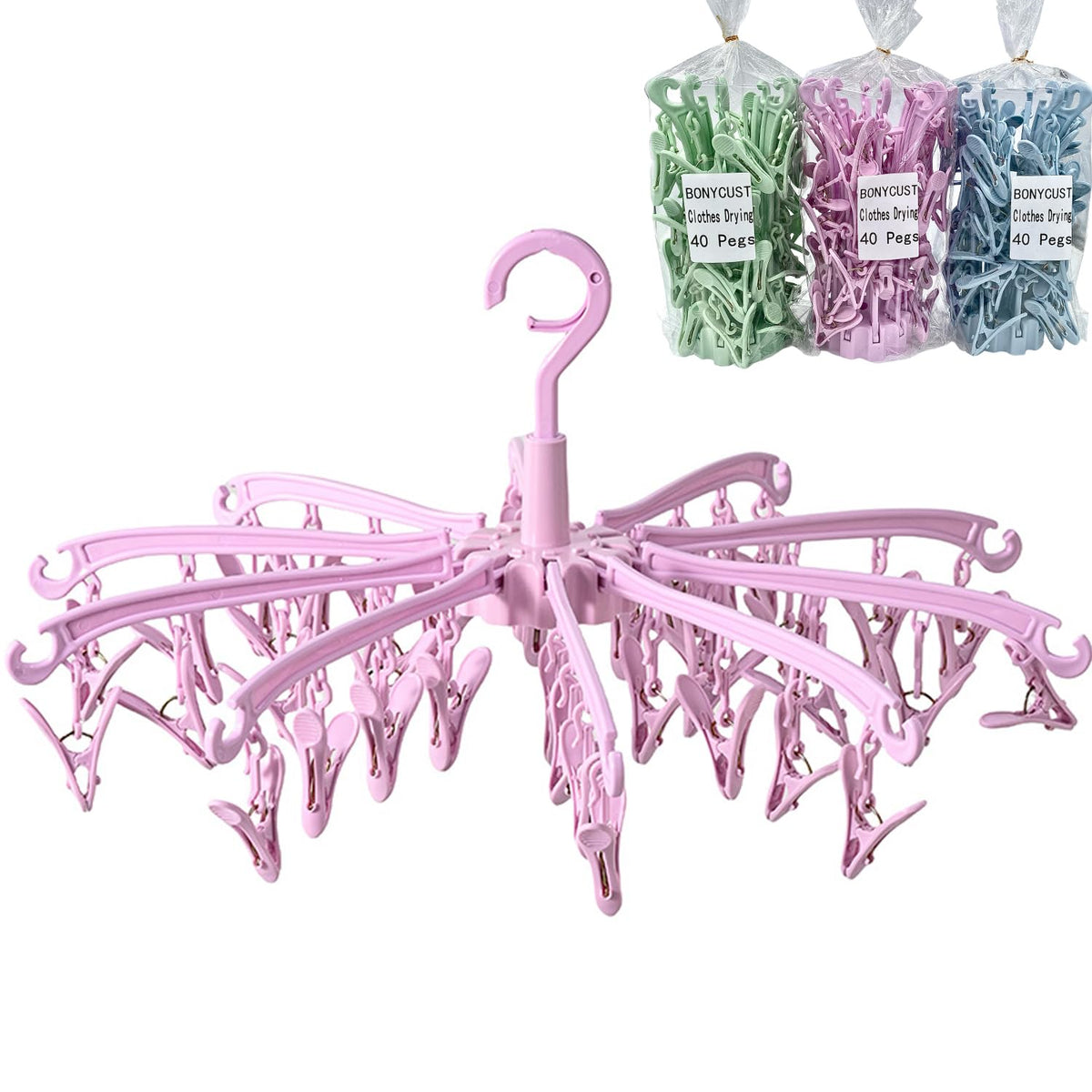Foldable Drying Rack with 24 Clips for Drying Socks Lingerie Baby Clothes Drying Towels Rotatable Sock Drying Rack