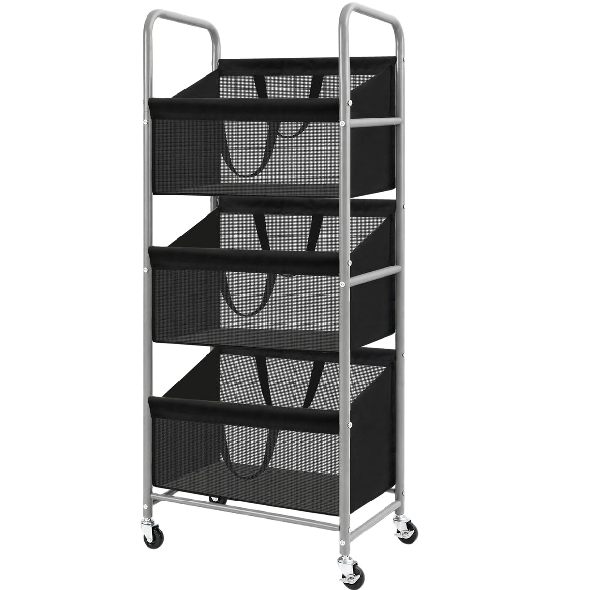 STO STO 3-Tier Vertical Rolling Laundry Hamper, Removable Bags, Black Mesh