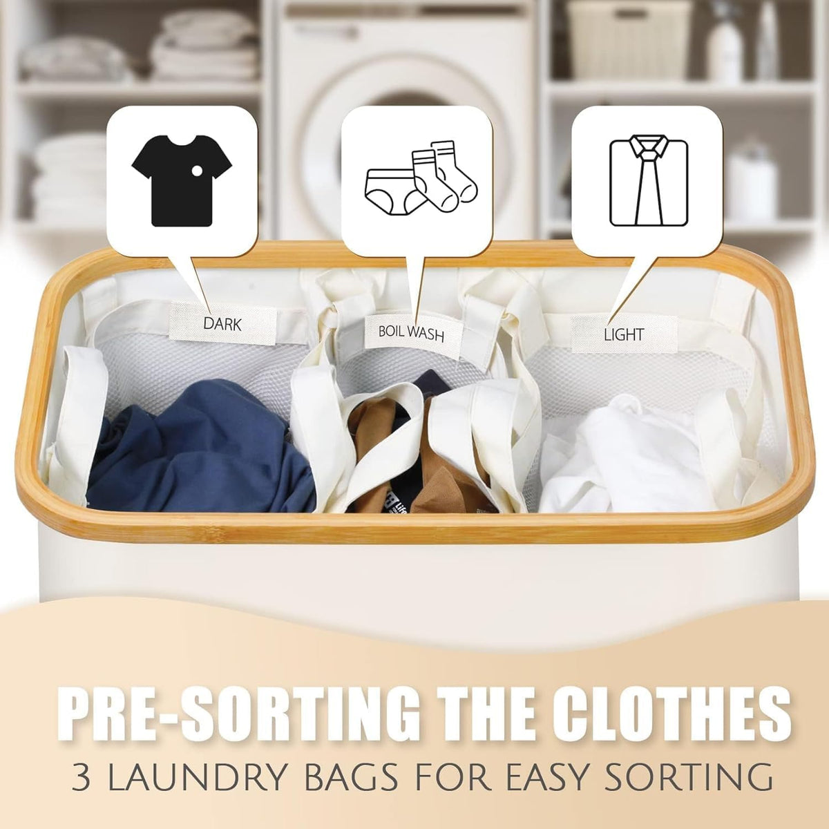 Hampers for Laundry Basket with Lid, 145L Large Laundry Hamper 3 Section