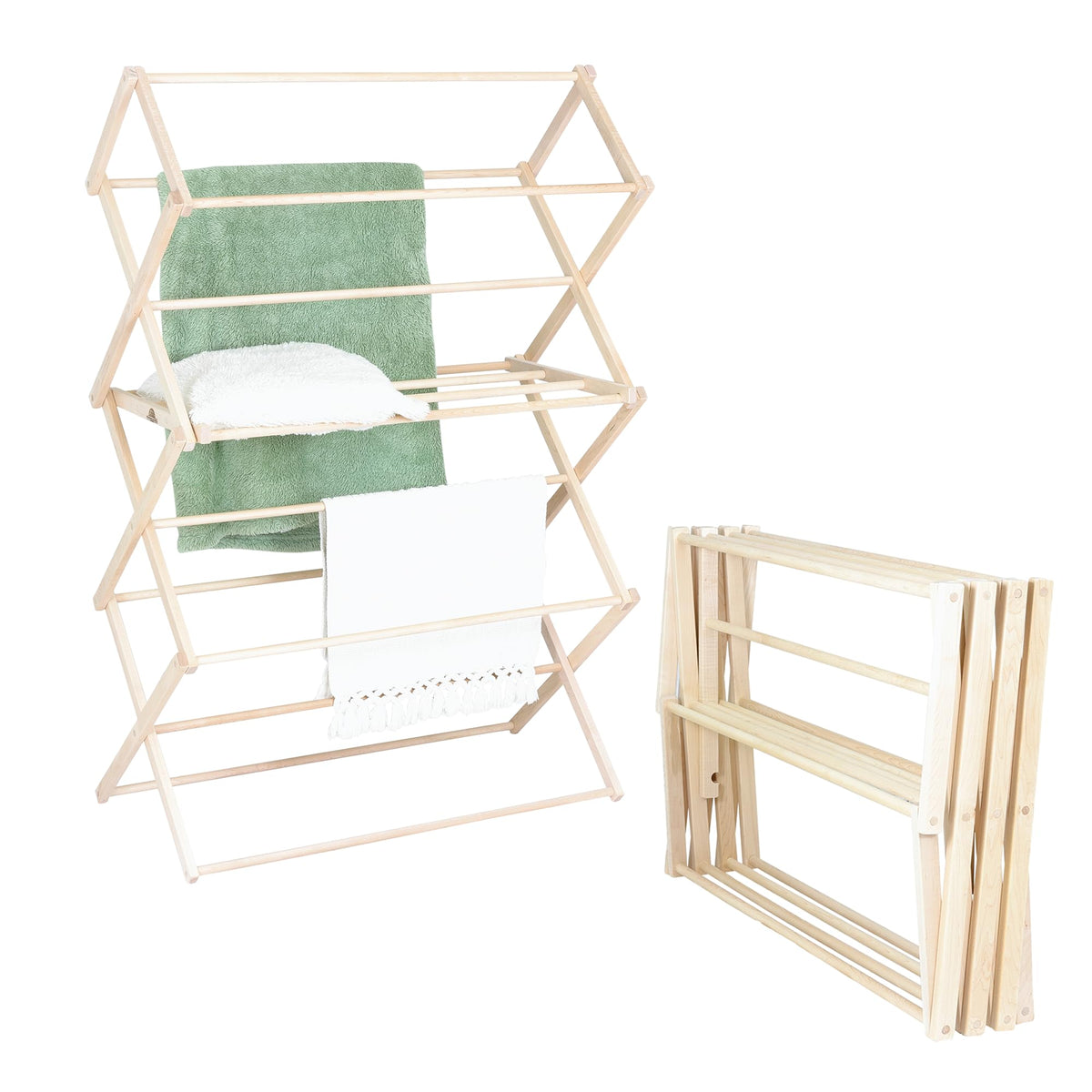 Pennsylvania Woodworks Premium American Maple Clothes Drying Rack - Handcrafted in Pennsylvania - Solid Wood Construction, Collapsible, Eco-Friendly Laundry Solution (Large)
