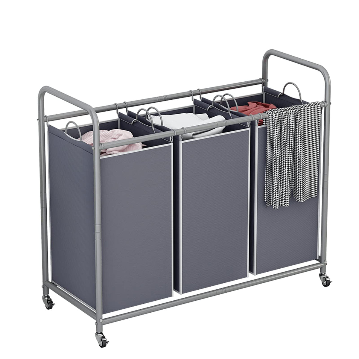 LINZINAR 3 Section Laundry Hamper, Black Laundry Basket 135L Laundry Sorter