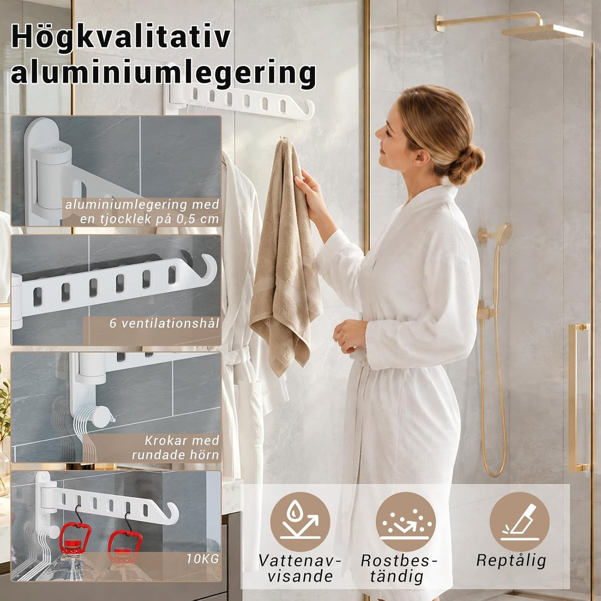 JOOM Clothes Drying Rack Wall Mounted, 13-Inch Foldable Arm, White 1 Pack