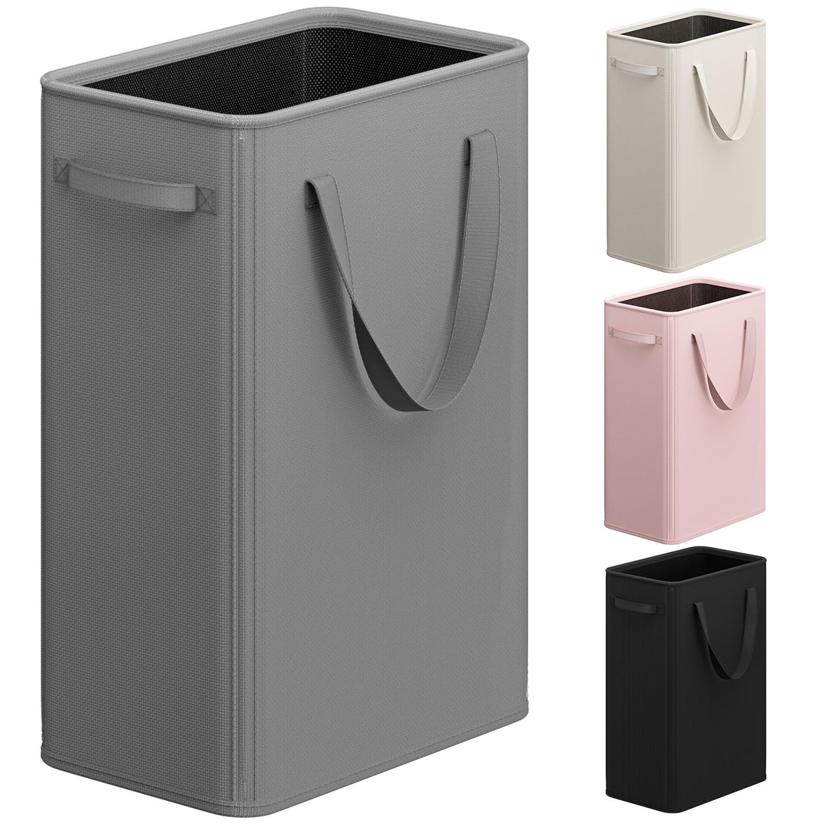 Optish 50L Slim Laundry Hamper, Small Laundry Basket With Handles, Black Narrow Laundry Basket for Dorm, Bedroom, Living Room, Collapsible Laundry Hamper