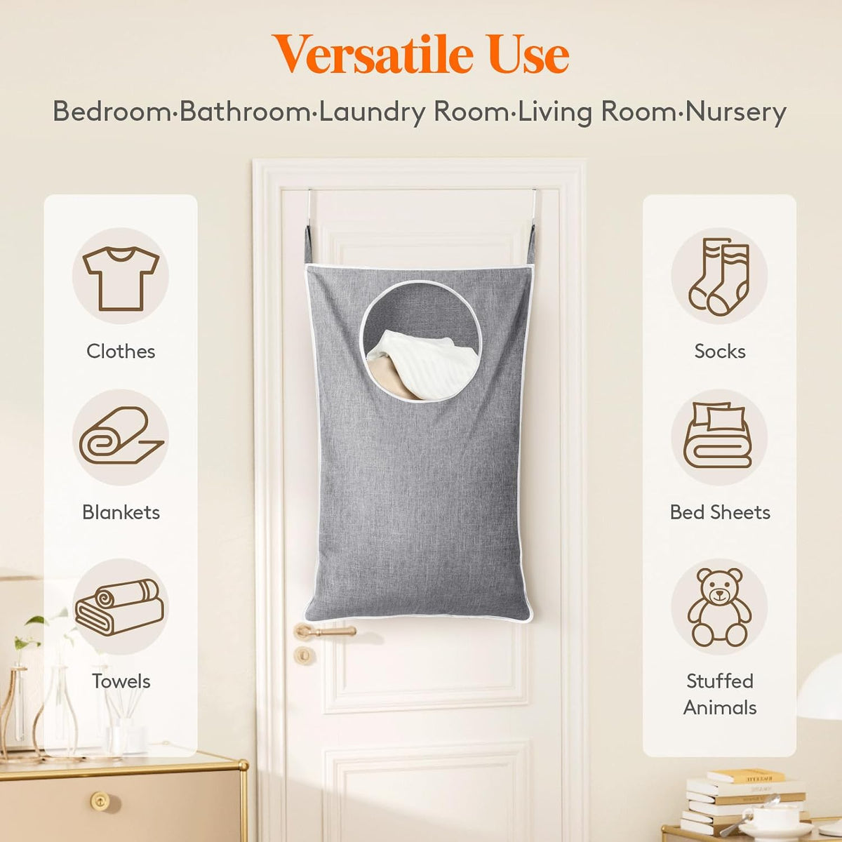Lifewit 1 Pack Over Door Laundry Hamper, Collapsible Hanging, Light Gray