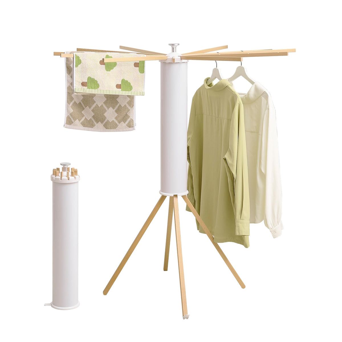 RFOUO Foldable Clothes Drying Rack Tripod with Wooden 16 Rods