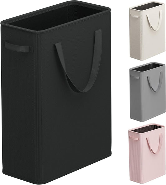 Optish 50L Slim Laundry Hamper, Small Laundry Basket With Handles, Black Narrow Laundry Basket for Dorm, Bedroom, Living Room, Collapsible Laundry Hamper