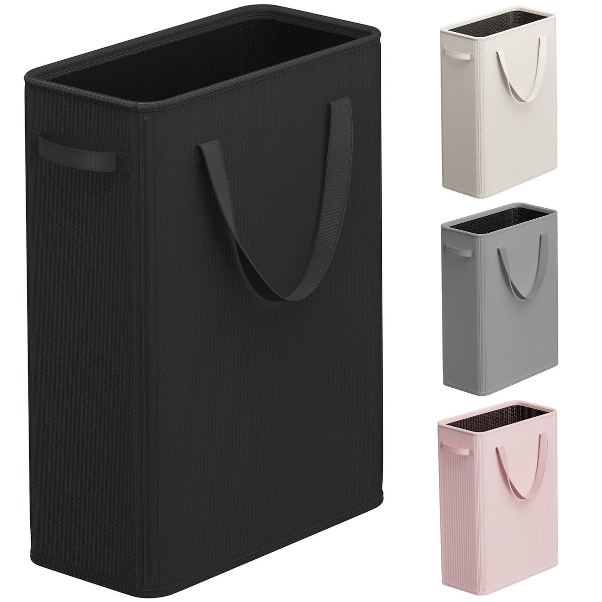 Optish 50L Slim Laundry Hamper, Small Laundry Basket With Handles, Black Narrow Laundry Basket for Dorm, Bedroom, Living Room, Collapsible Laundry Hamper