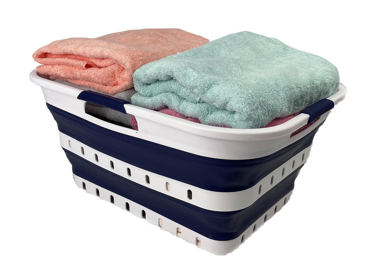SAMMART 42L (11 gallon) Collapsible Plastic Laundry Basket - Foldable Pop Up Storage Container/Organizer - Space Saving Hamper/Basket (1, White/Dark Grey)