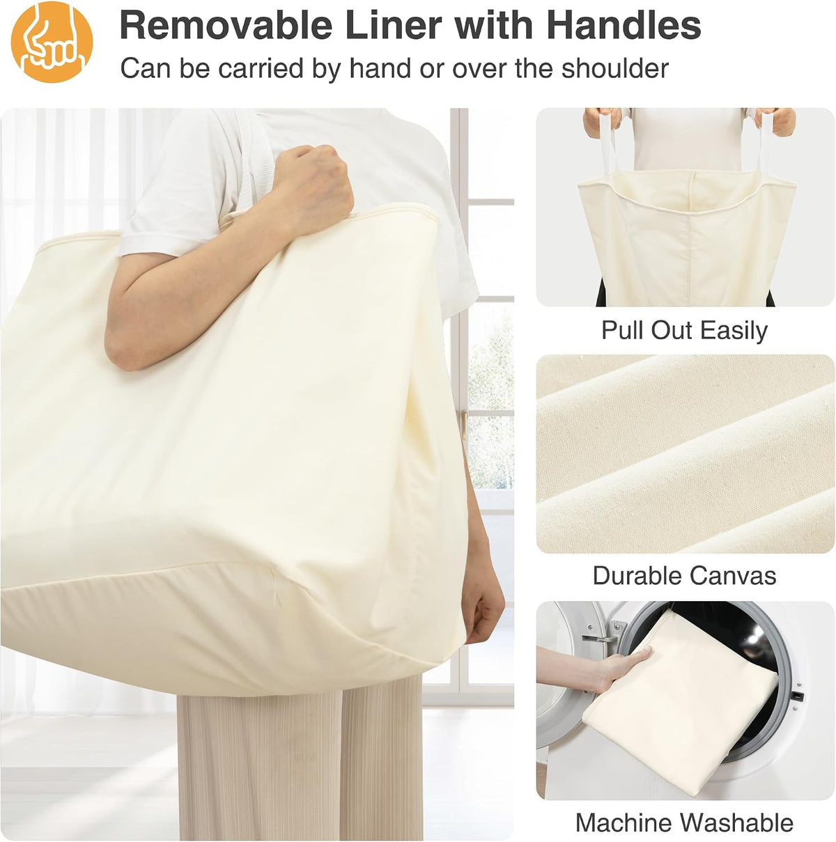 STO STO Rolling Laundry Hamper with Lockable Wheels, 29-Gallon (110L) Laundry Cart with Removable Canvas Bag, 2-Tier Clothes Basket Hamper with Shelf for Closet, Bedroom, Bathroom, Laundry Room, Beige