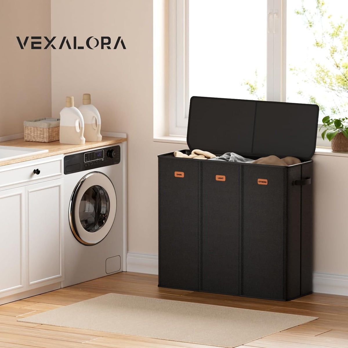 Laundry hamper 3 Section, XL Clothes Hamper with Lid & Inner Bag