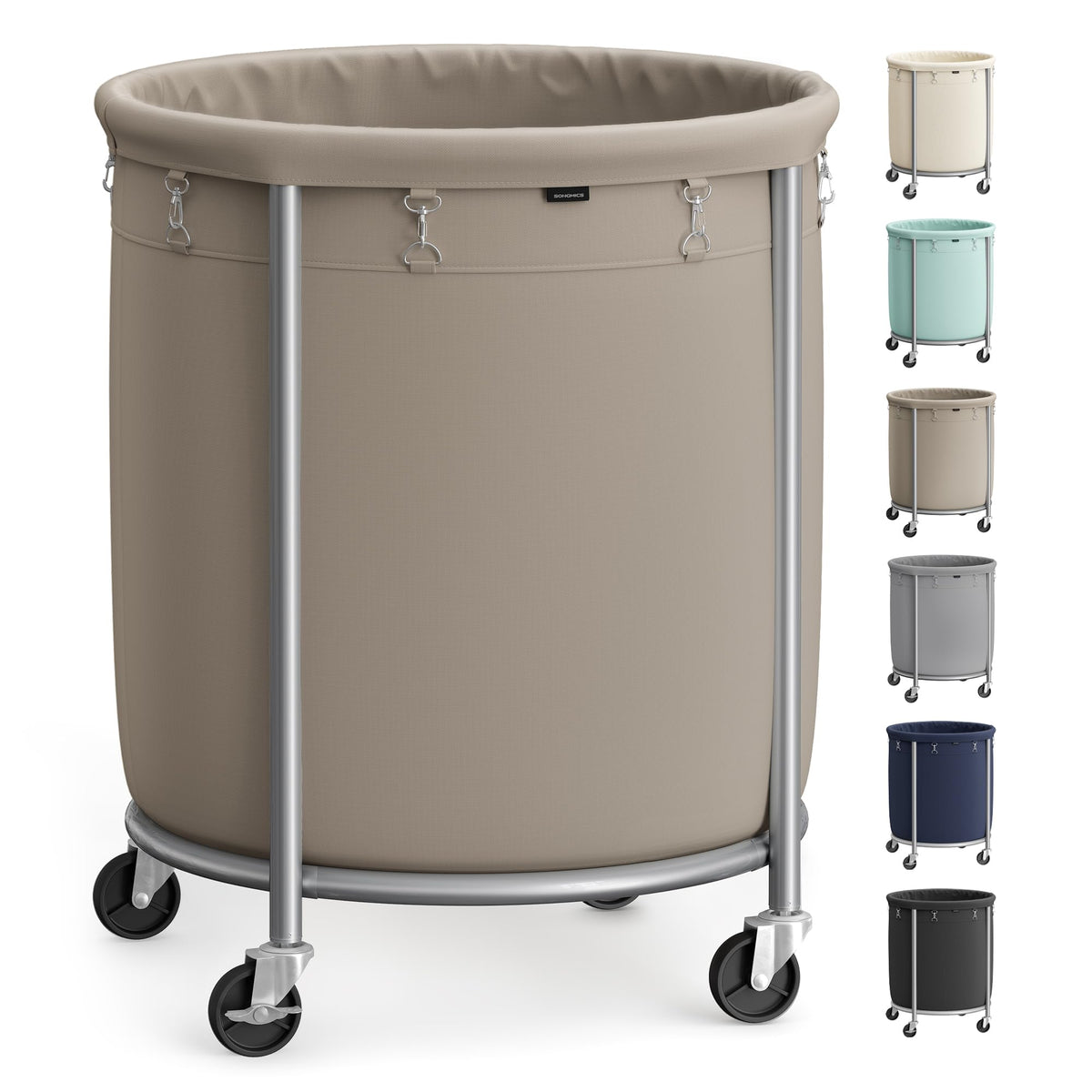 SONGMICS Laundry Basket with Wheels,190L, Steel Frame, Removable Bag