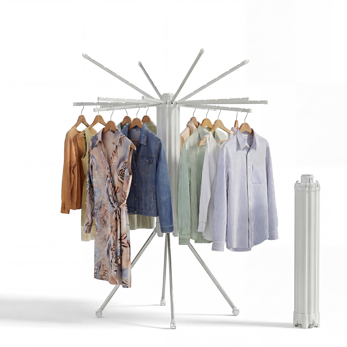RFOUO Foldable Clothes Drying Rack Tripod with Wooden 16 Rods