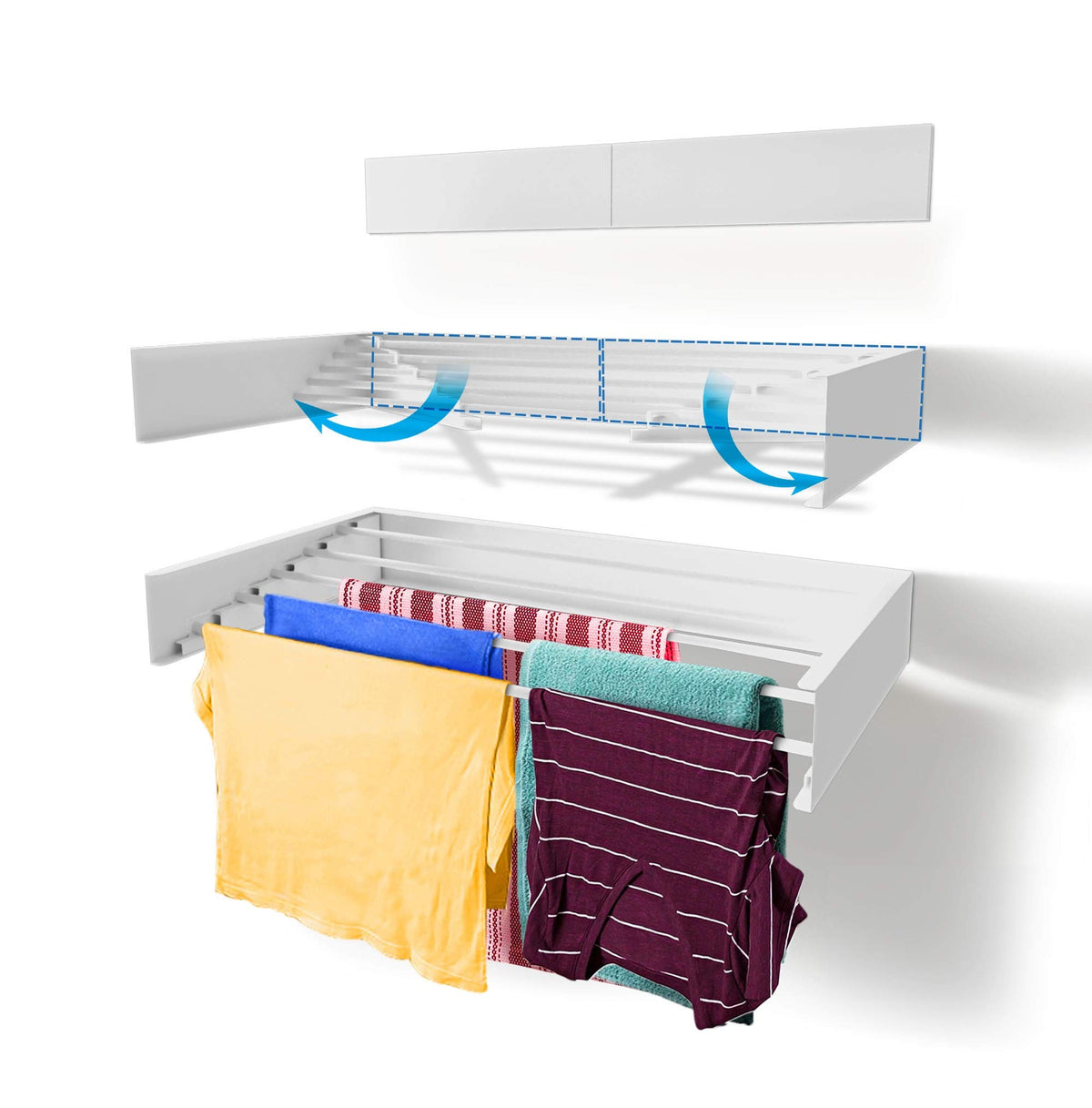 Step Up Laundry Drying Rack (28-INCH White), Wall Mounted, Retractable Clothes Drying Rack, 40lbs Capacity, 11.6 Linear Ft, with Wall Template and Long Screwdriver Bit