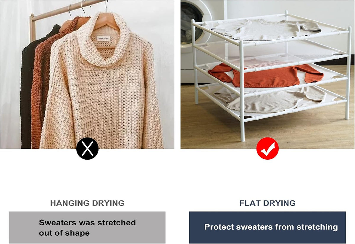 STO STO Sweater Drying Rack, 4-Pack Stackable Mesh Clothes Drying Rack, Laundry Drying Rack for Sweaters, Socks, Toys, White