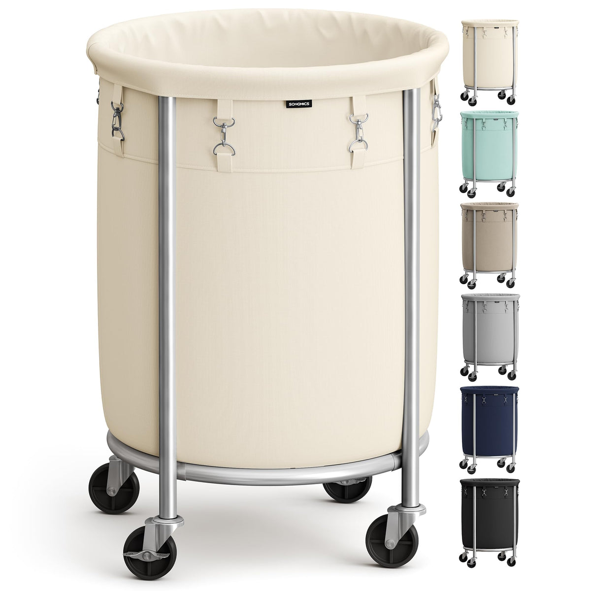 SONGMICS Laundry Basket with Wheels,190L, Steel Frame, Removable Bag