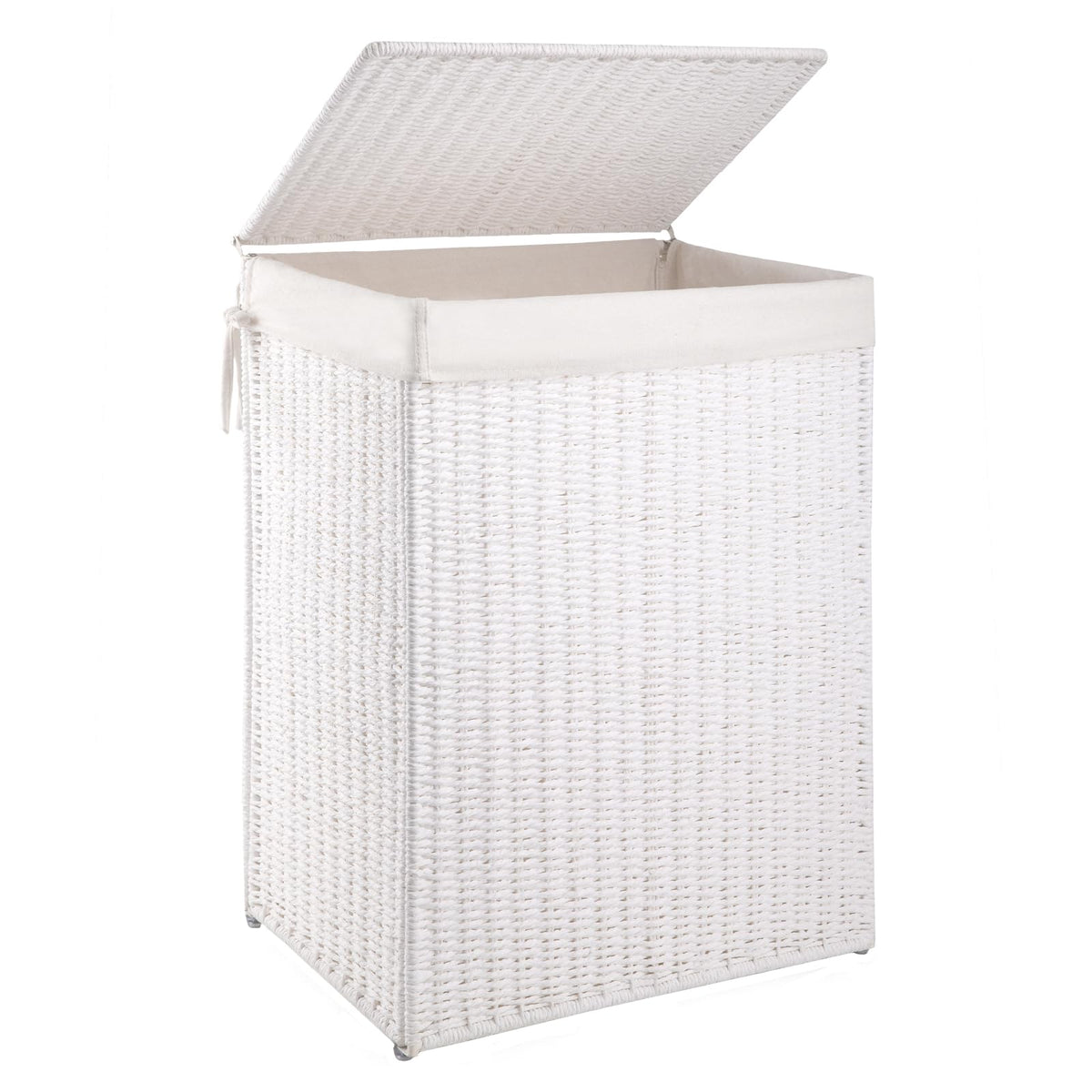 OIAHOMY Laundry Hamper with Lid, 90L(23.8 Gal) Large Wicker Laundry Basket for Bedroom, Handwoven Paper Rope Clothes Hamper with Washable Liner & Metal Frame, Decorative Organizer for Bathroom Brown