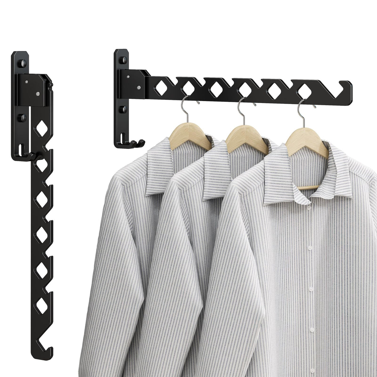 Wall Mounted Clothes Drying Rack, Wall Clothes Hanger Foldable, Laundry Hanger Hook for Bathroom, Wall Clothes Rack Indoor, Perfect for Small Spaces, Matte Black