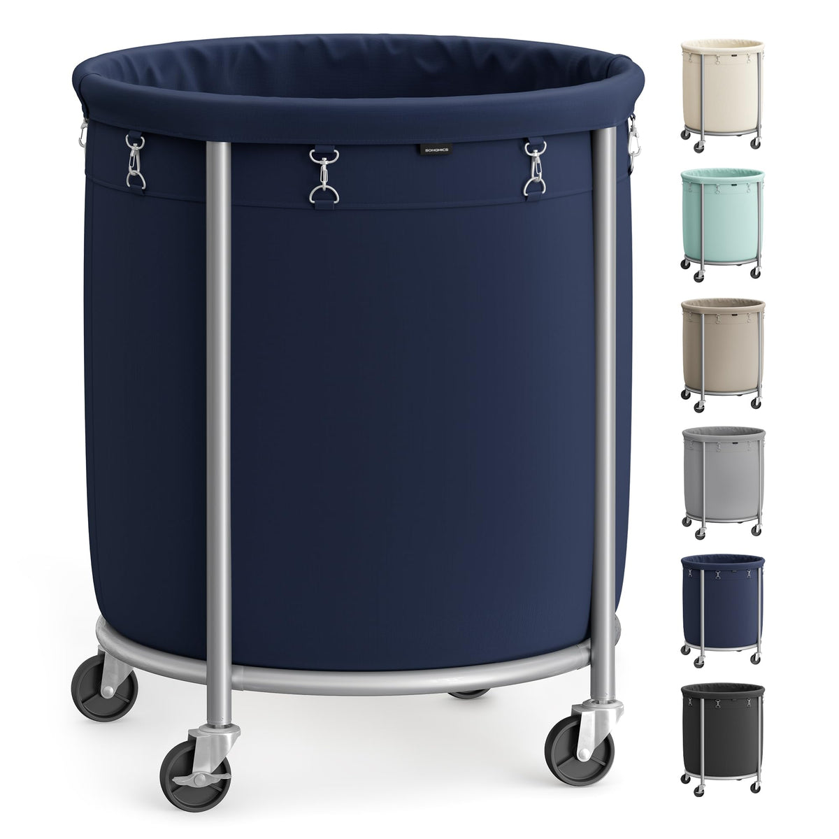 SONGMICS Laundry Basket with Wheels,190L, Steel Frame, Removable Bag
