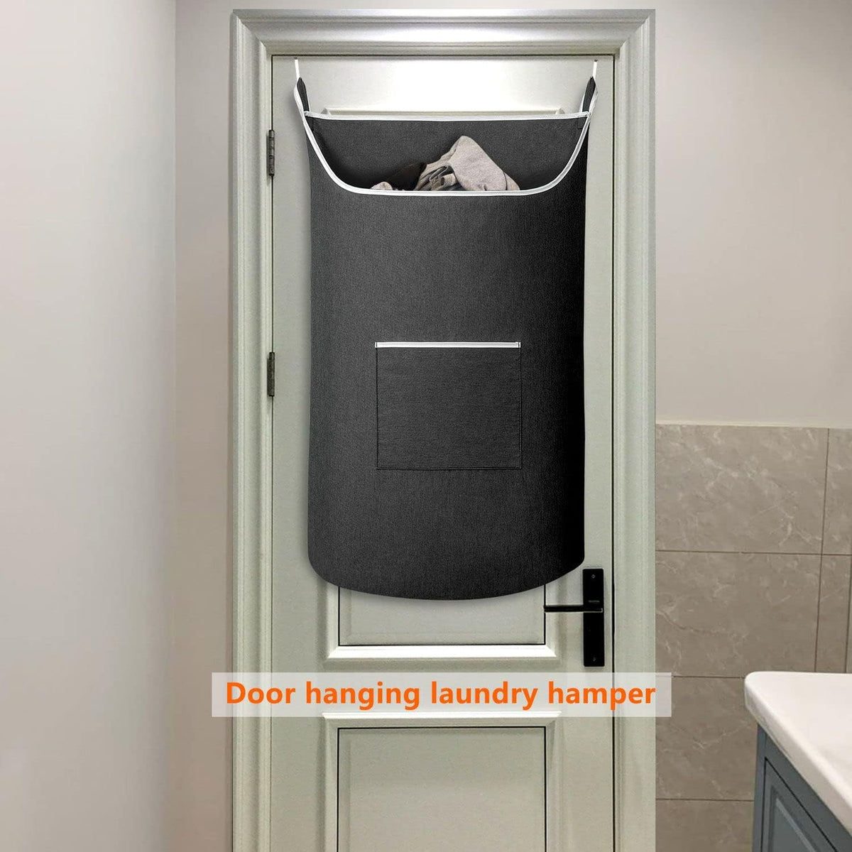 SAVERHO Black Hanging Laundry Hamper Bag, XL Door Hanging Hamper with Large Opening Laundry Hamper Storage Bag Large Size 36X22 Inch (Black)