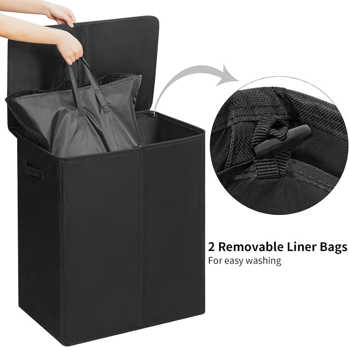 WOWLIVE 154L Double Laundry Hamper 2 Section with Lid and Removable Bags