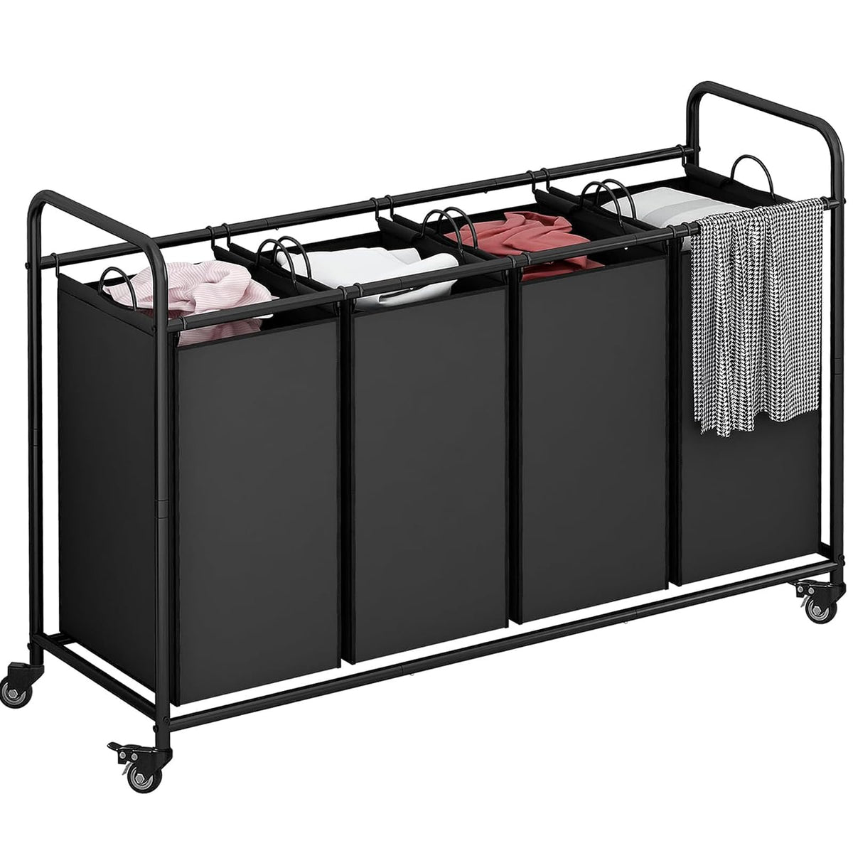 LINZINAR 3 Section Laundry Hamper, Black Laundry Basket 135L Laundry Sorter