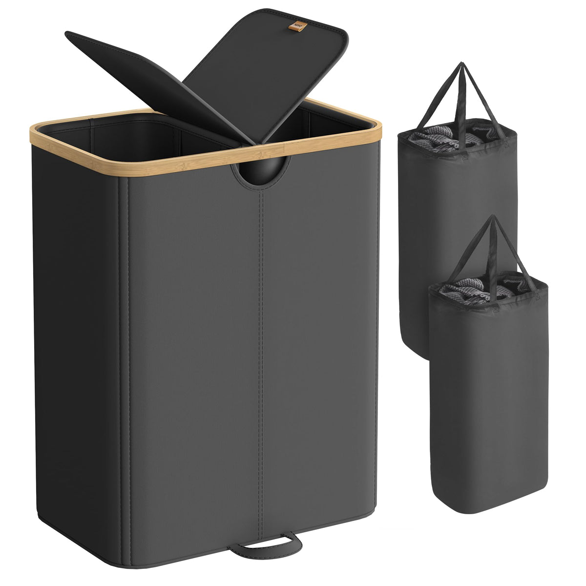 SONGMICS Laundry Hamper with 2 Lids, 150L Laundry Basket，2 Compartments