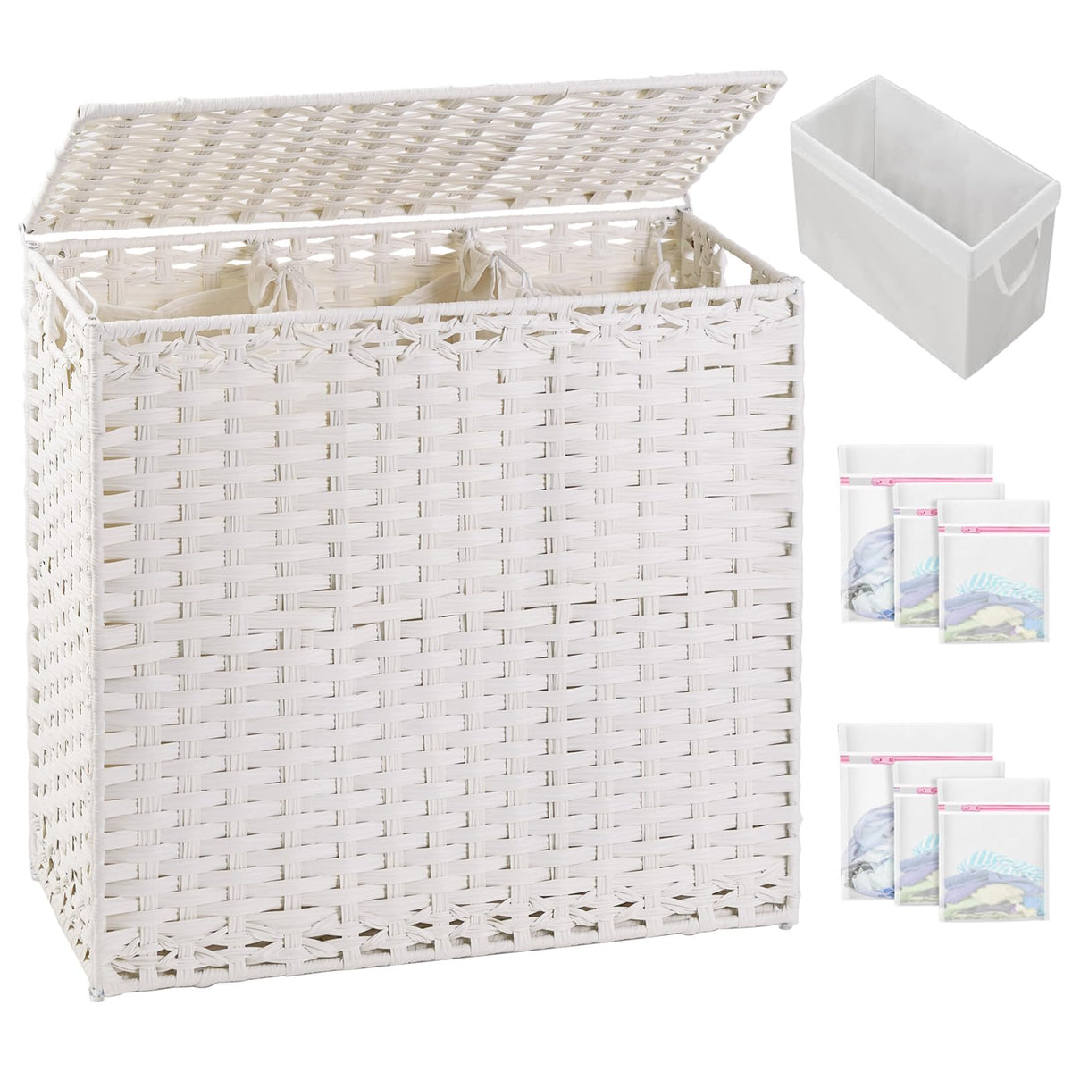 SETVSON Laundry Hamper with Lid Laundry Basket 132 L PE Rattan Natural
