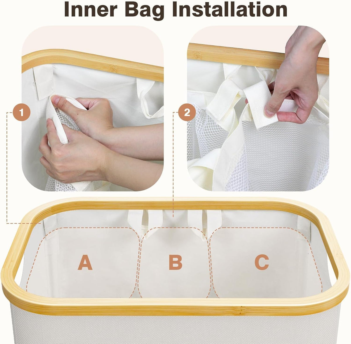 Hampers for Laundry Basket with Lid, 145L Large Laundry Hamper 3 Section