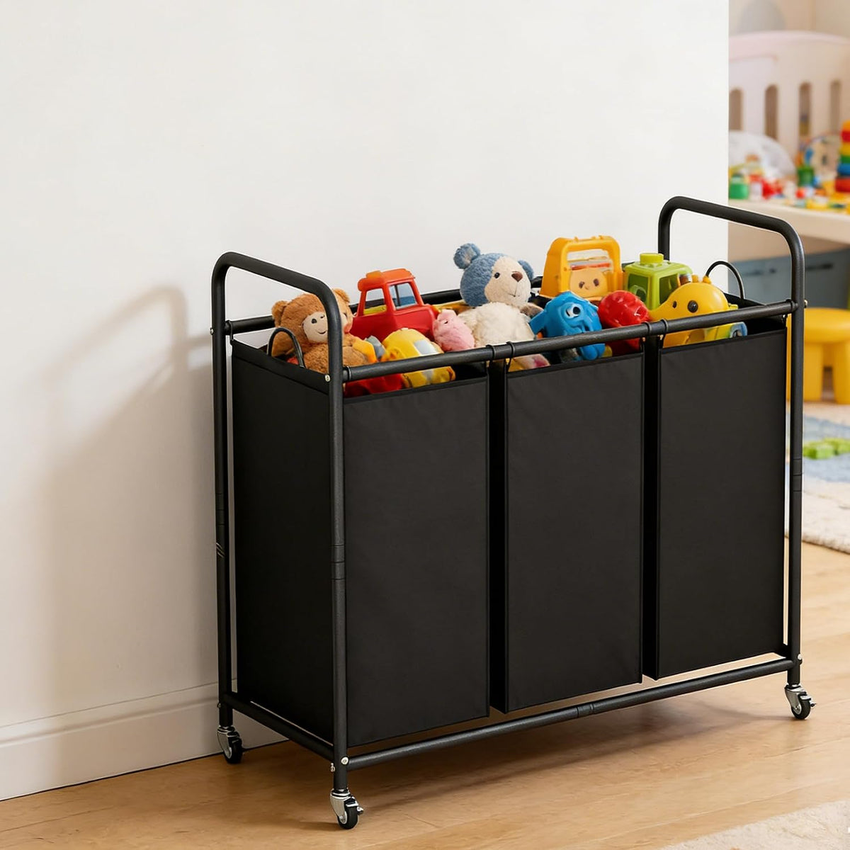 LINZINAR 3 Section Laundry Hamper, Black Laundry Basket 135L Laundry Sorter