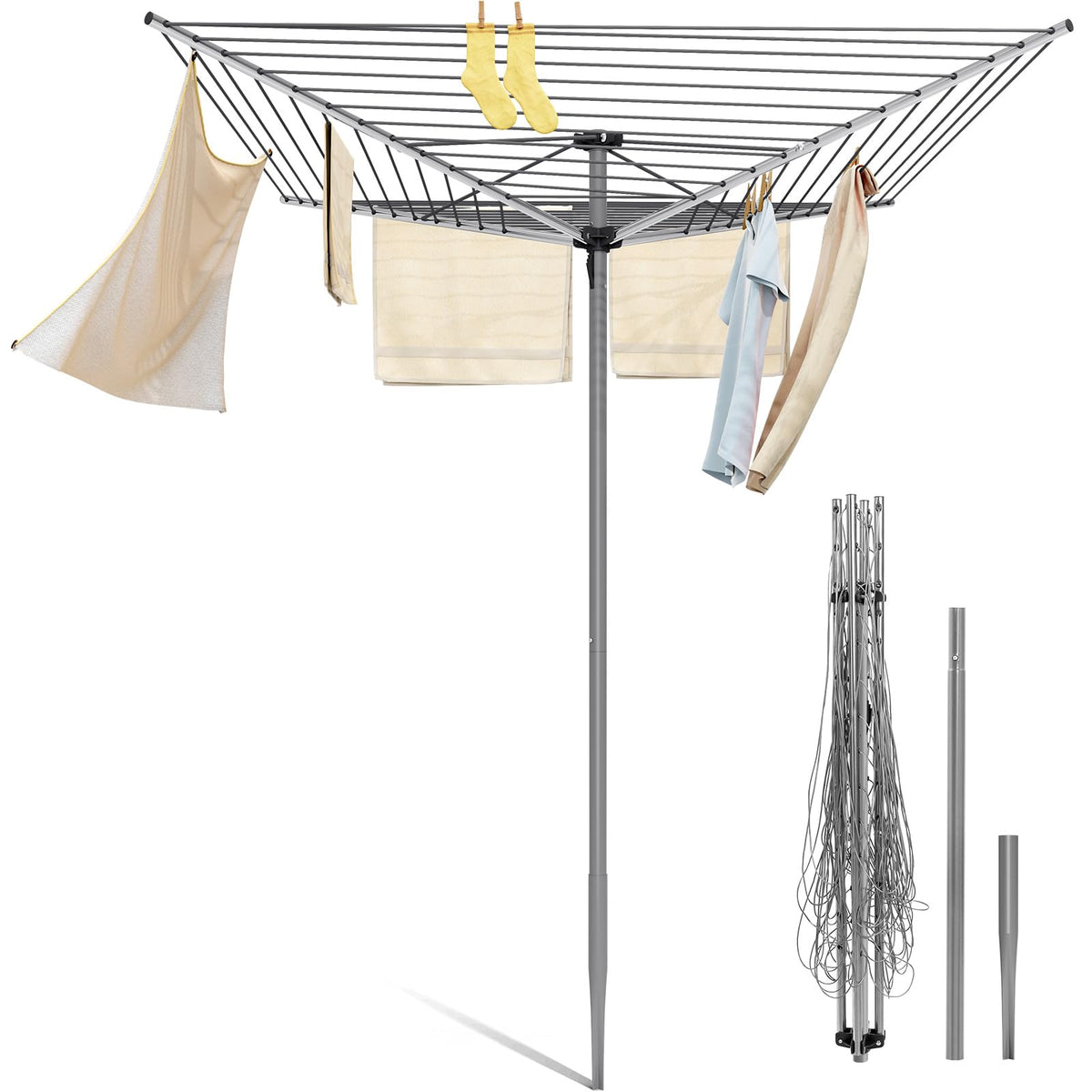 APEXCHASER Outdoor Clothes Drying Rack, 4-arm Umbrella Clothesline, 72.8" H