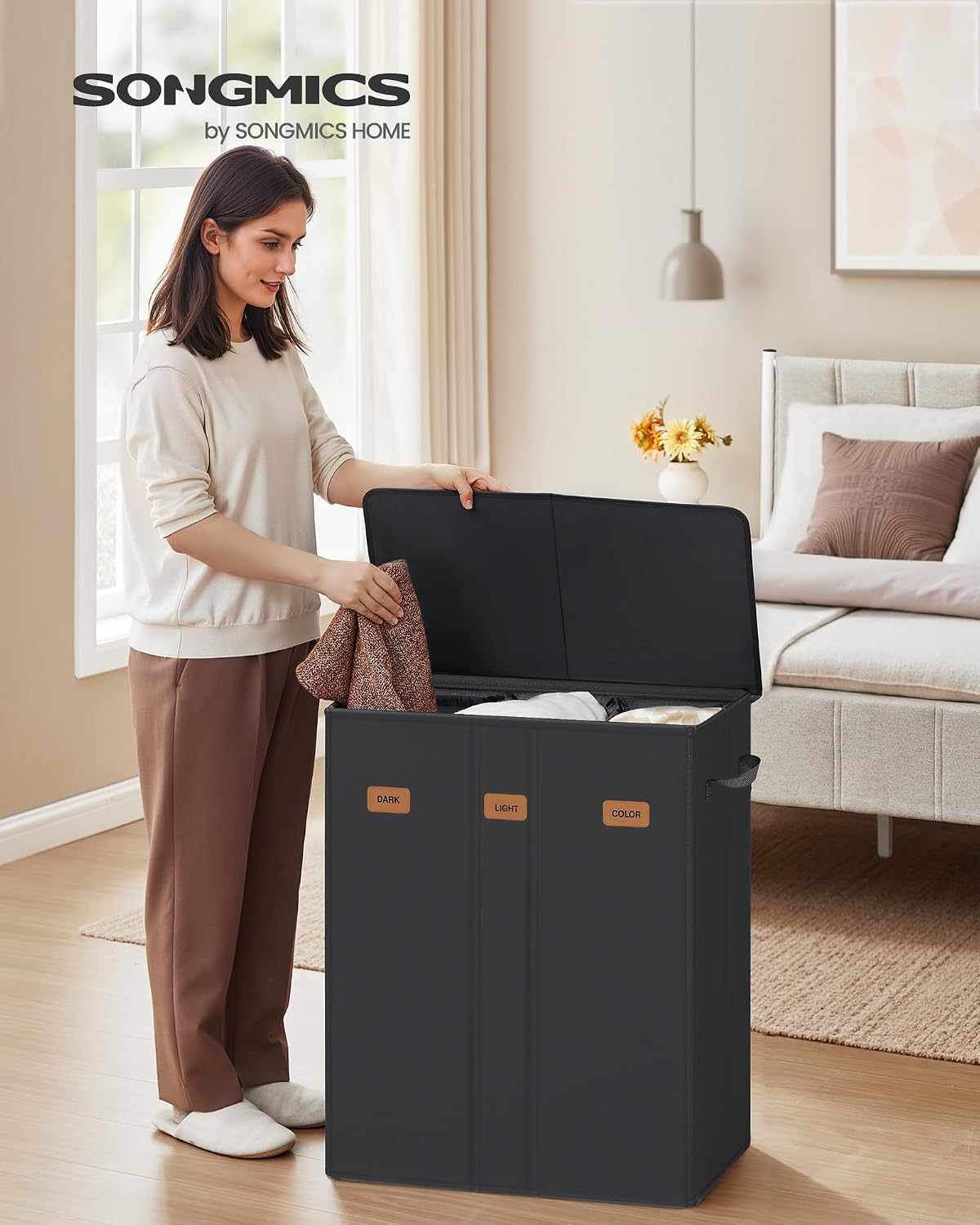 SONGMICS 160L Laundry Hamper, 4-Compartment Laundry Sorter with Lid
