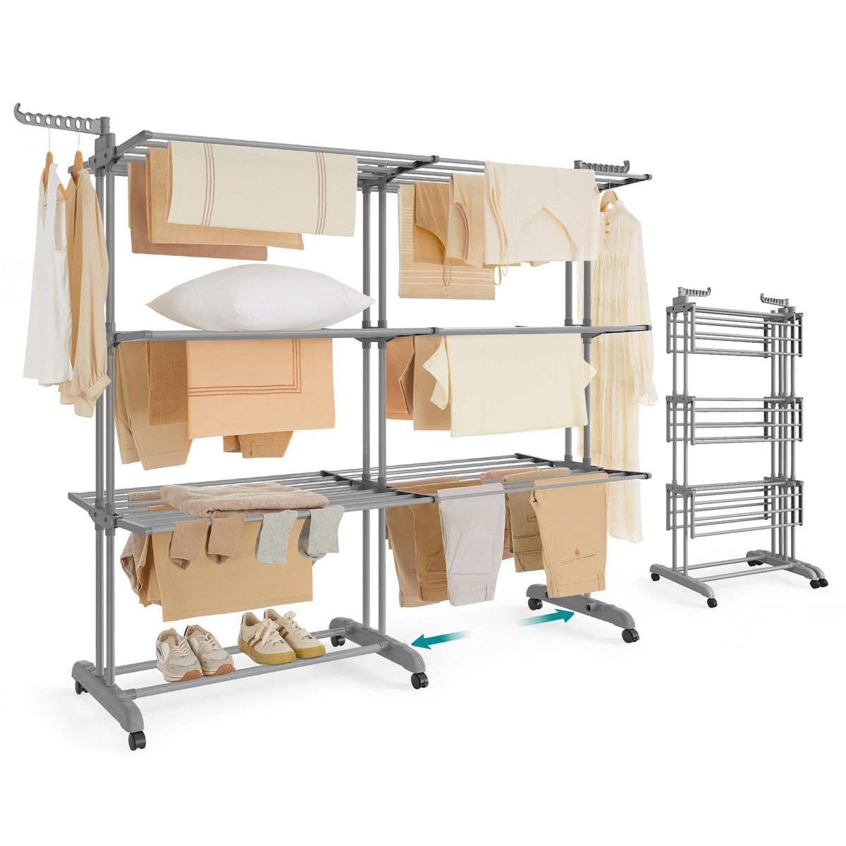 SONGMICS 4-Tier Clothes Drying Rack, Foldable, Rolling, 66.6-Inch Tall