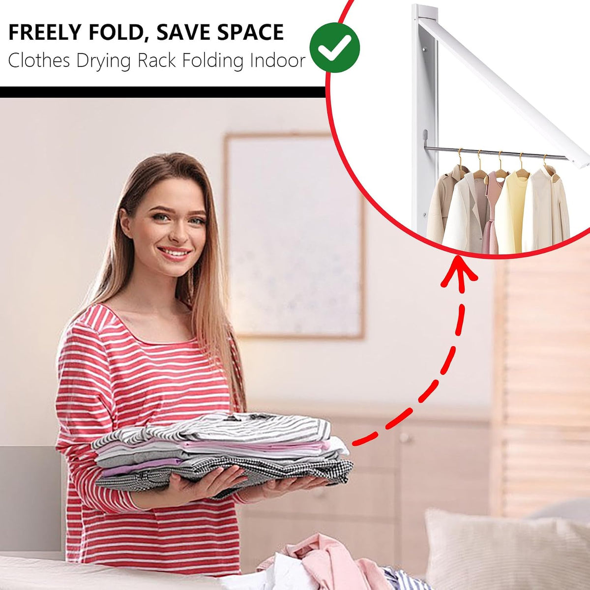 Ithywat Retractable Clothes Drying Rack,Space Saver Wall Mounted Folding Hanger for Laundry Room,Closet Storage Organization,Easy Installation Aluminum Dryer White