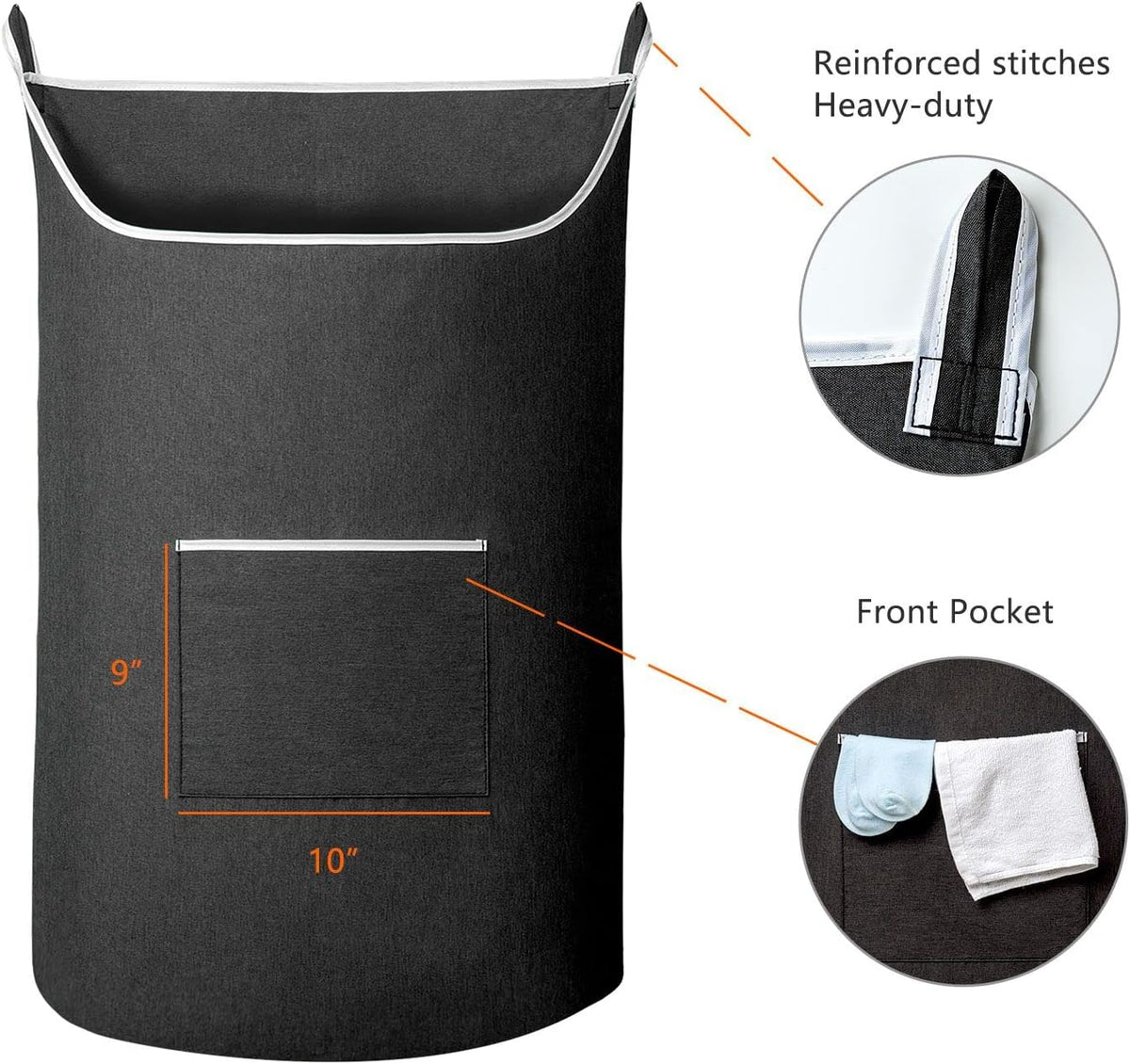 SAVERHO Black Hanging Laundry Hamper Bag, XL Door Hanging Hamper with Large Opening Laundry Hamper Storage Bag Large Size 36X22 Inch (Black)