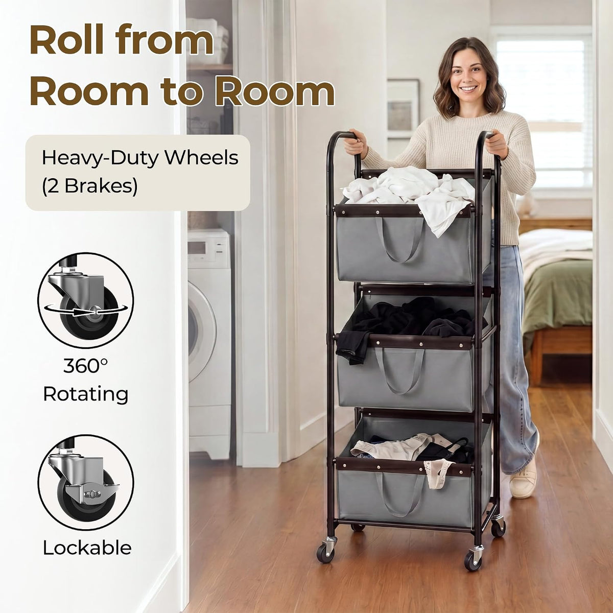 GRANNY SAYS 3 Tiered Laundry Sorter, Narrow Hamper Cart with Wheels