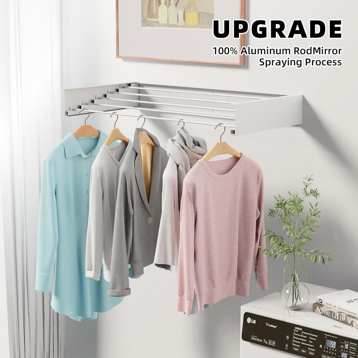 ZMBESUP 31.5" White Wall Mounted Drying Rack, Foldable with Template