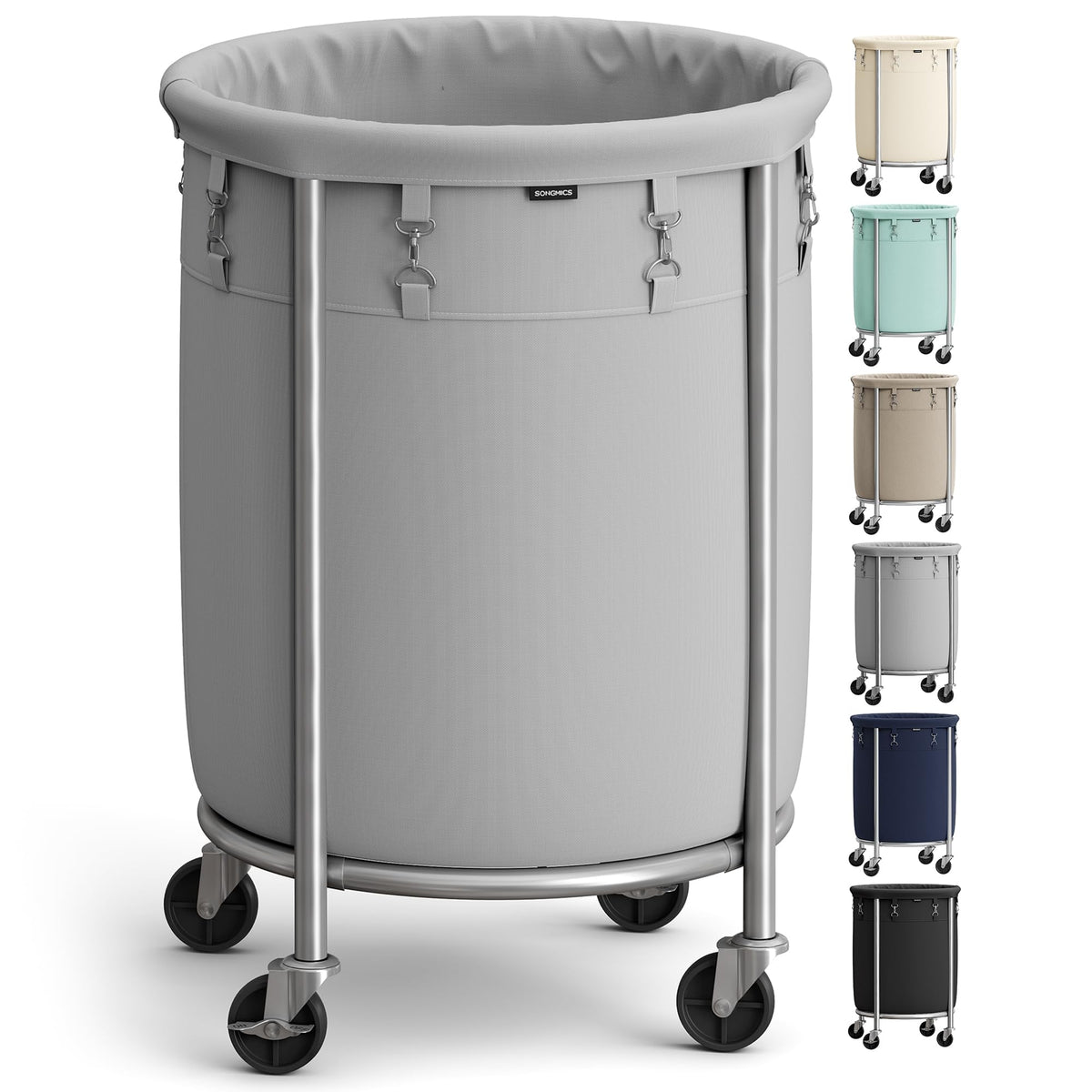 SONGMICS Laundry Basket with Wheels,190L, Steel Frame, Removable Bag