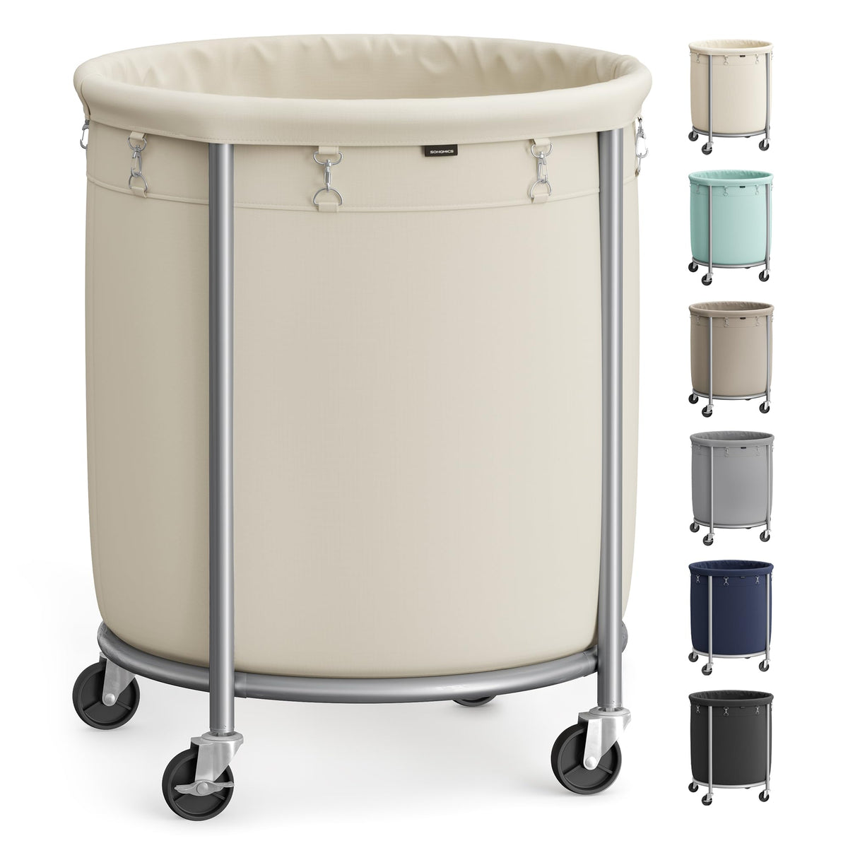 SONGMICS Laundry Basket with Wheels,190L, Steel Frame, Removable Bag