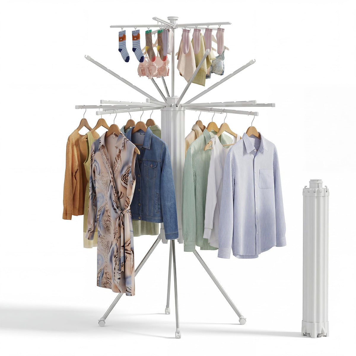 RFOUO Foldable Clothes Drying Rack Tripod with Wooden 16 Rods