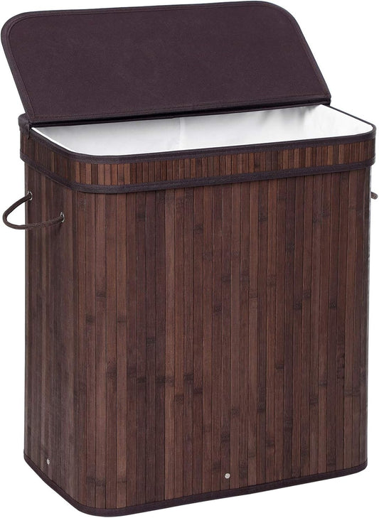 SONGMICS Bamboo Laundry Hamper with Lid, 100L, with Handles