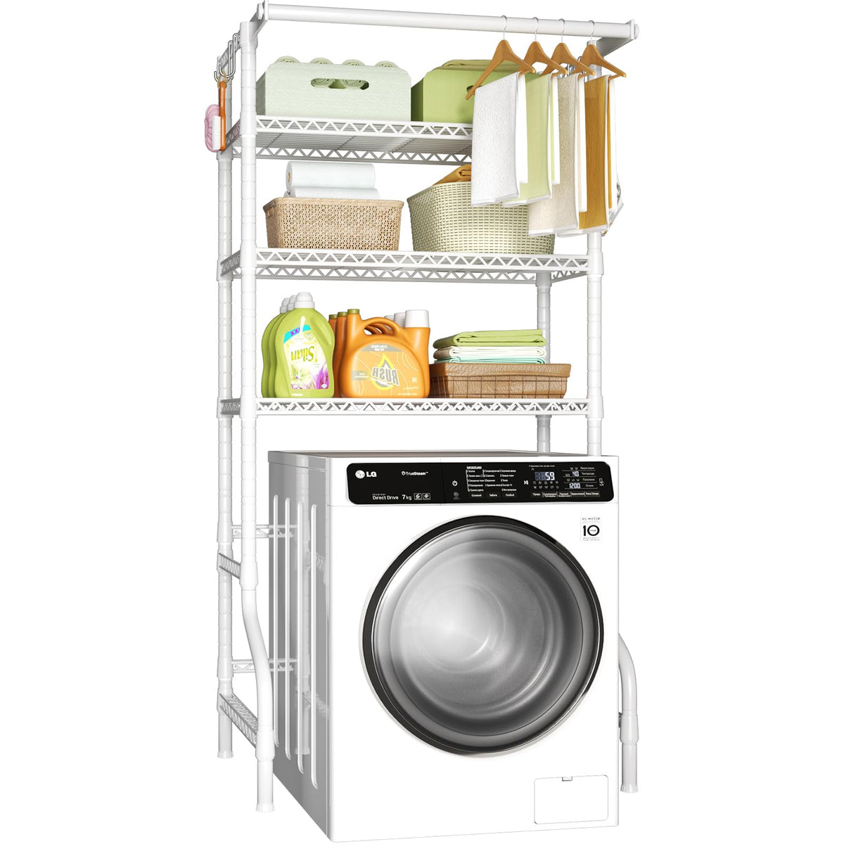 Ulif U11 Over Washer and Dryer Shelves, 3 Tiers Laundry Room Storage and Organizer Standing Shelf, Metal Freestanding Clothes Drying Rack, 33.9" W x 19.7" D x 77.6" H, Black