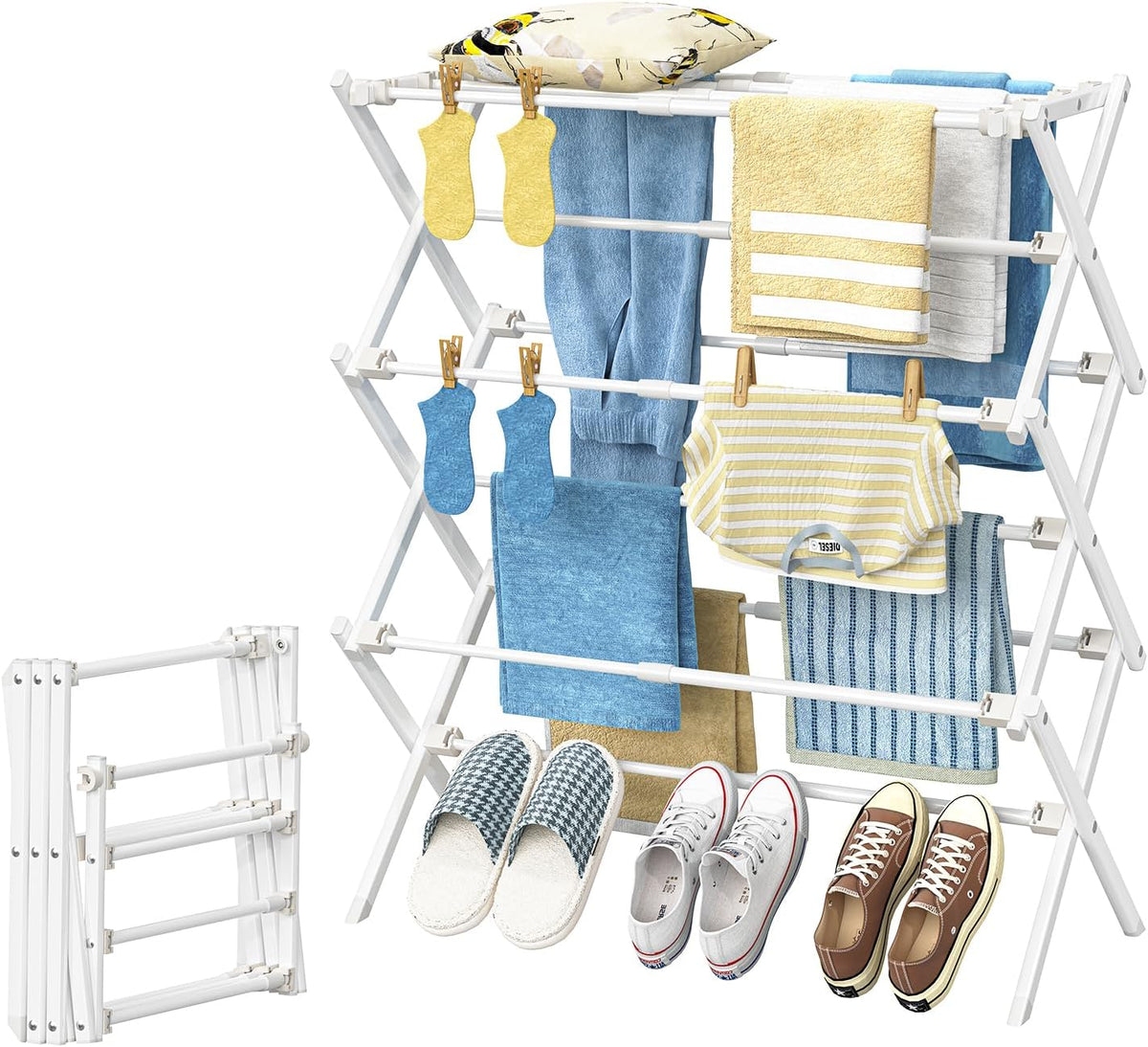 Simple Trending Drying Rack Clothing, 3-Tier Clothes Drying Rack, White