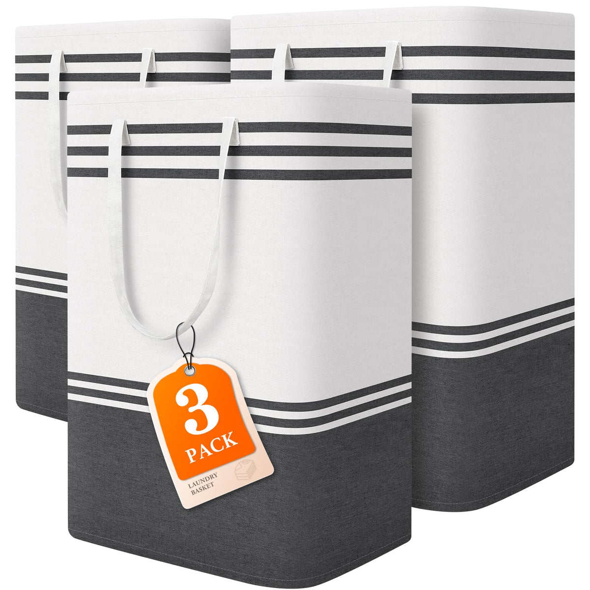 TranquilRelax 3-Pack Laundry Basket, Laundry Hamper, Grey-75L
