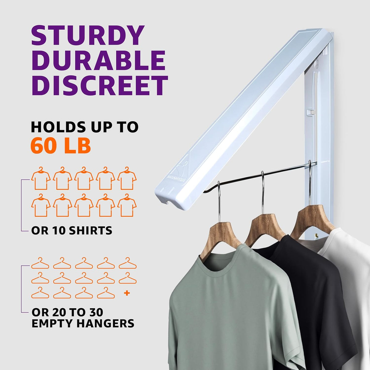 InstaHanger Wall Mounted Clothes Drying Rack - Collapsible, 60lb Capacity