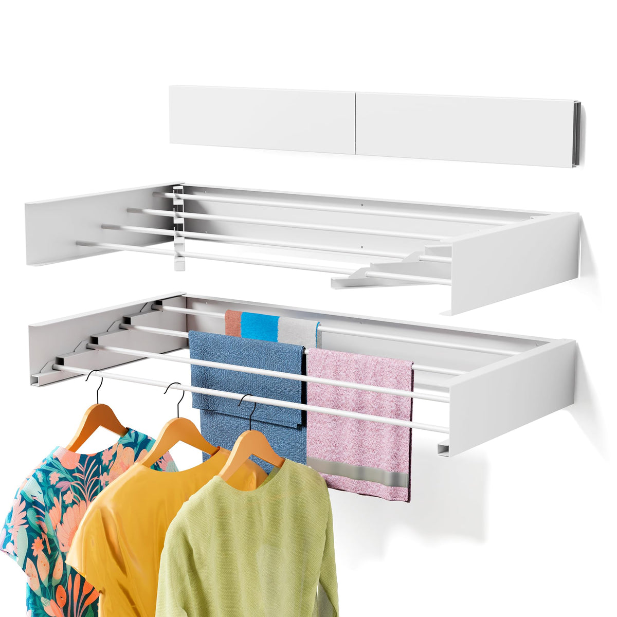 ZMBESUP 31.5" White Wall Mounted Drying Rack, Foldable with Template