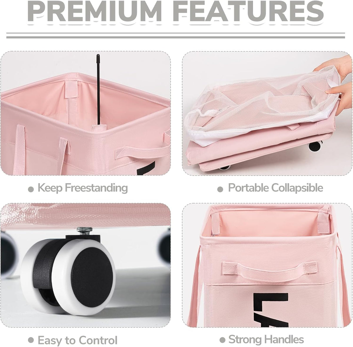 CHICVITA 75L Rolling Laundry Basket with Wheels Removable Wash Bag, Pink