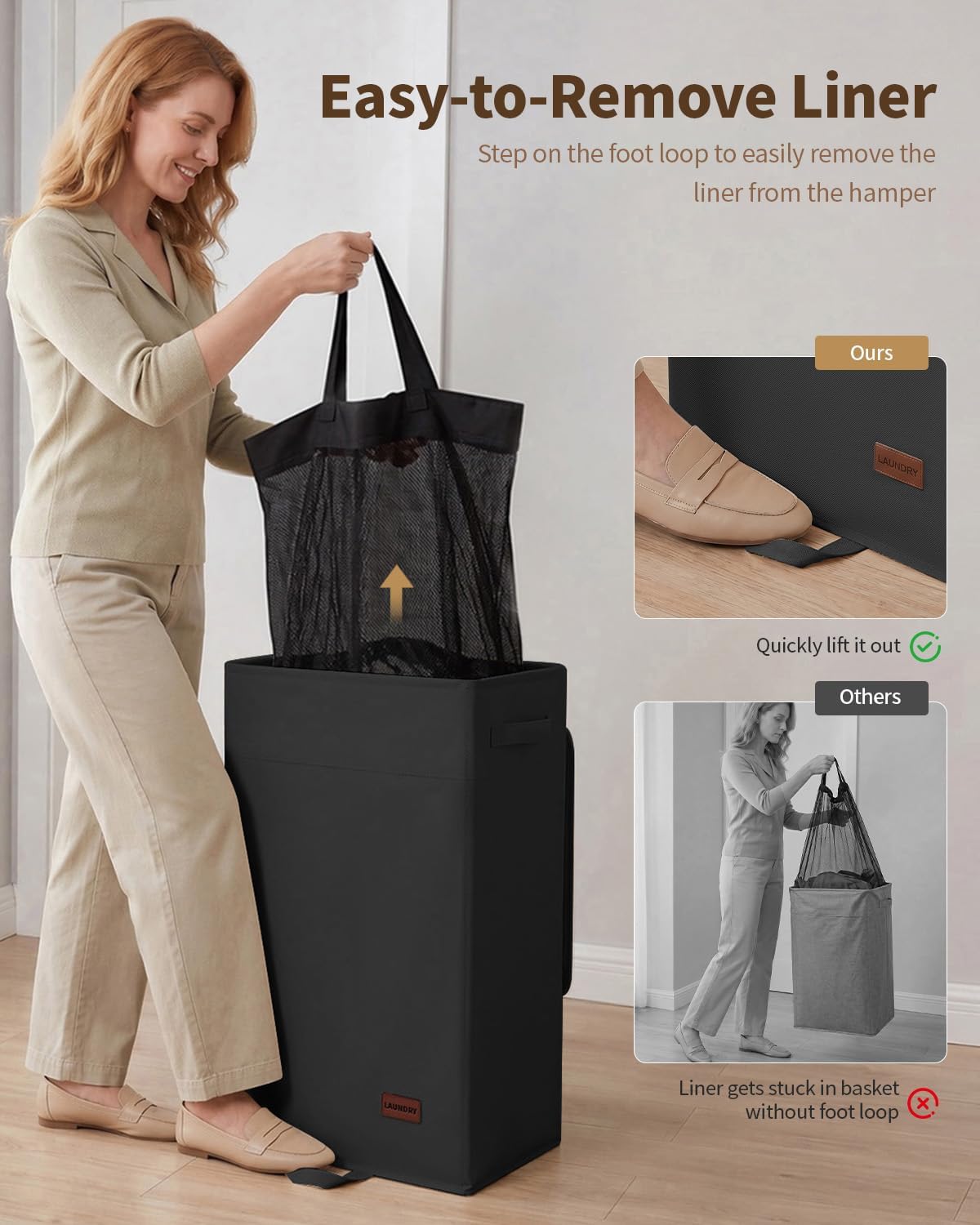 85L Laundry Hamper with Lid, Large Clothes Hamper, Black