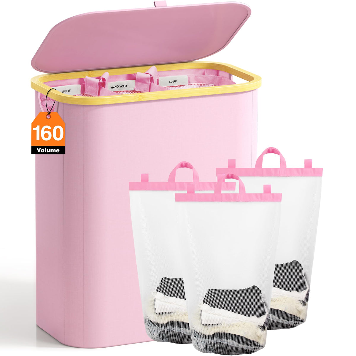Hampers for Laundry Basket with Lid, 145L Large Laundry Hamper 3 Section