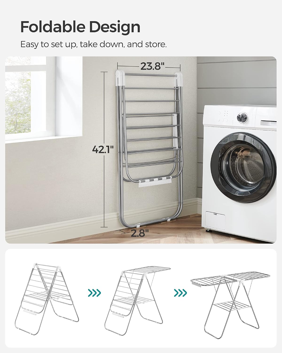 SONGMICS Clothes Drying Rack, Foldable Space-Saving Steel Laundry Rack