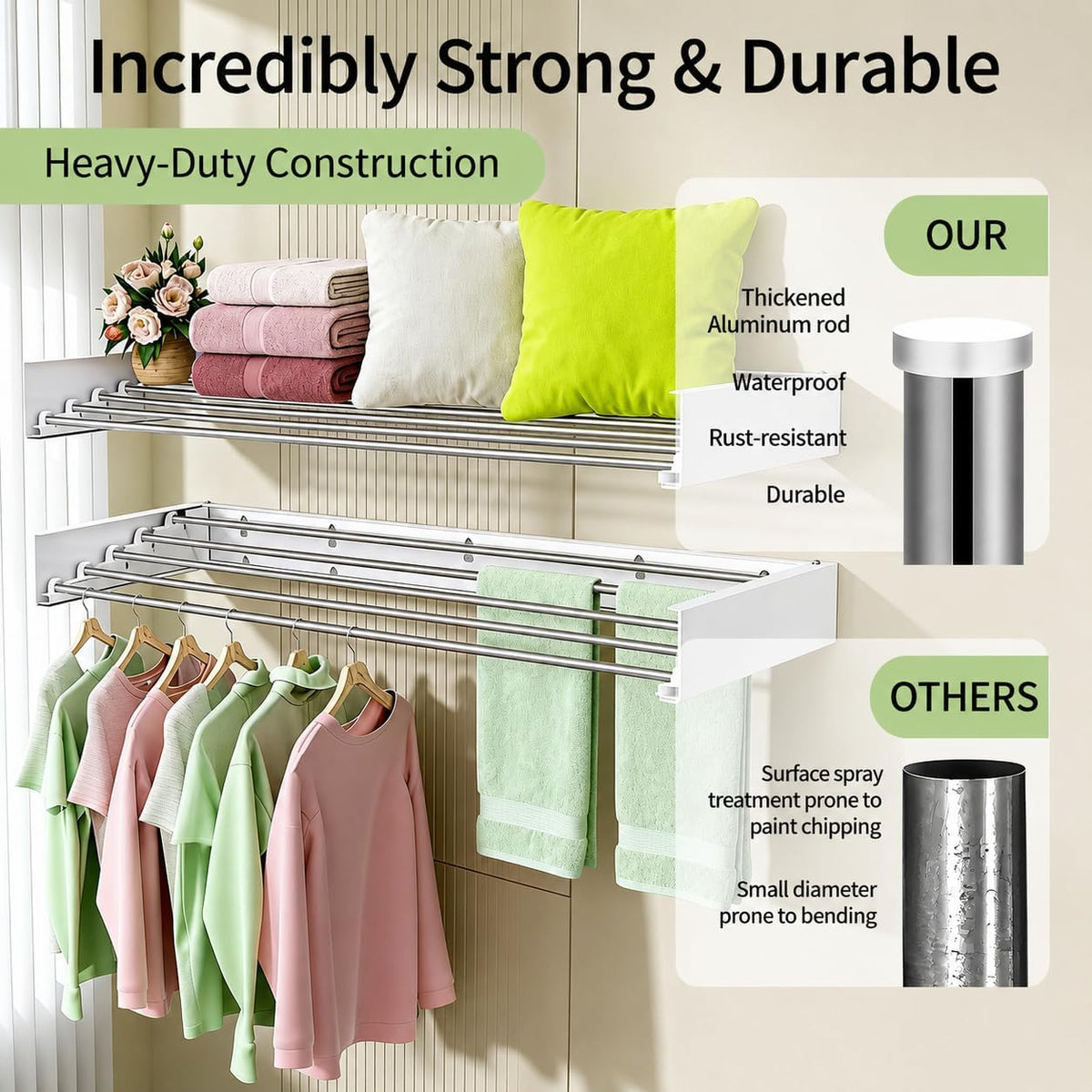 Wall Mounted Clothes Drying Rack for Laundry Room, Foldable 31.5" 60 lb